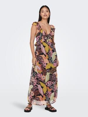 JDYPIXI S/L OPEN BACK MIDI DRESS WVN Black-PINK POWER TROPICAL