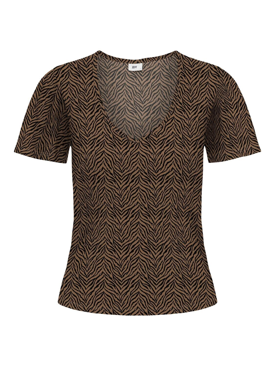 JDYKAMILLA S/S V-NECK TOP JRS Toasted Coconut-BLACK ZEBRA