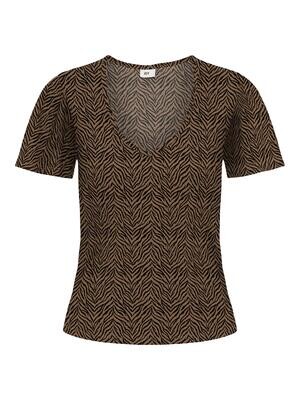 JDYKAMILLA S/S V-NECK TOP JRS Toasted Coconut-BLACK ZEBRA