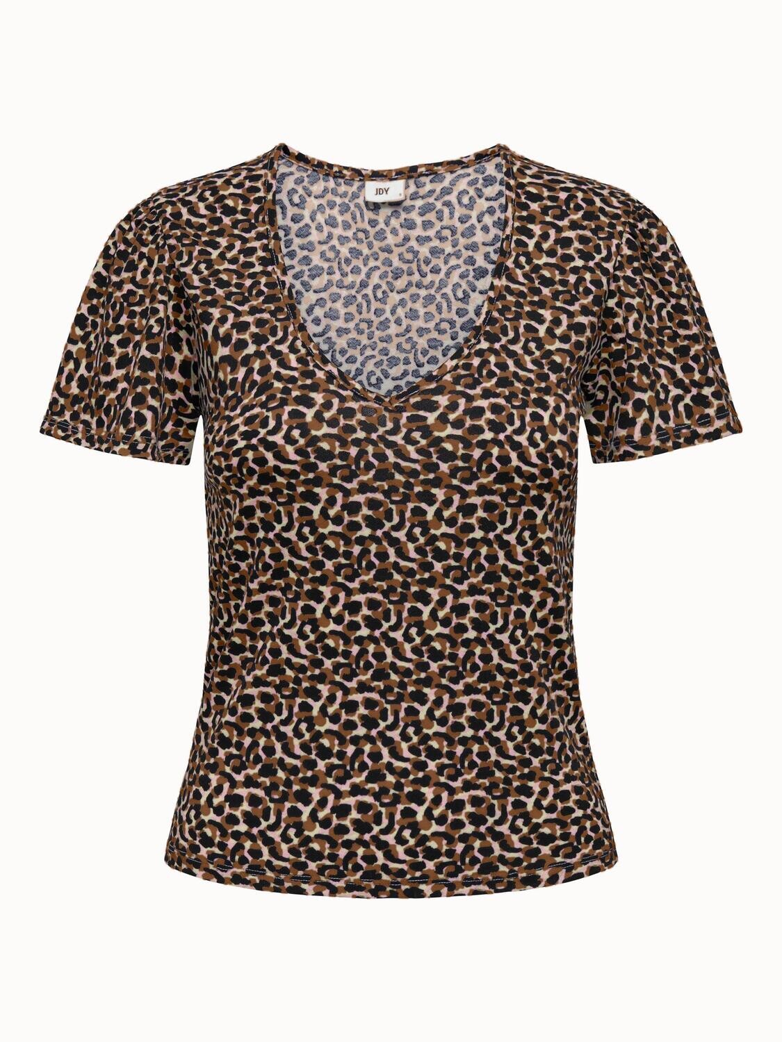 JDYKAMILLA S/S V-NECK TOP JRS Toasted Coconut-MULTI LEO