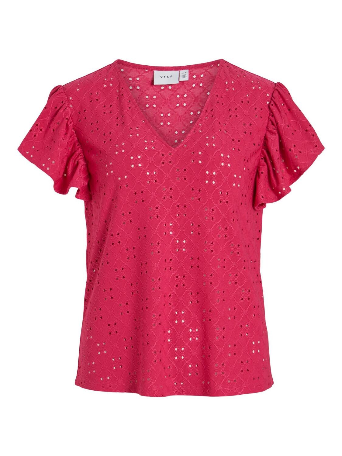 VIKAWA V-NECK S/S TOP/SU/LC Pink Yarrow