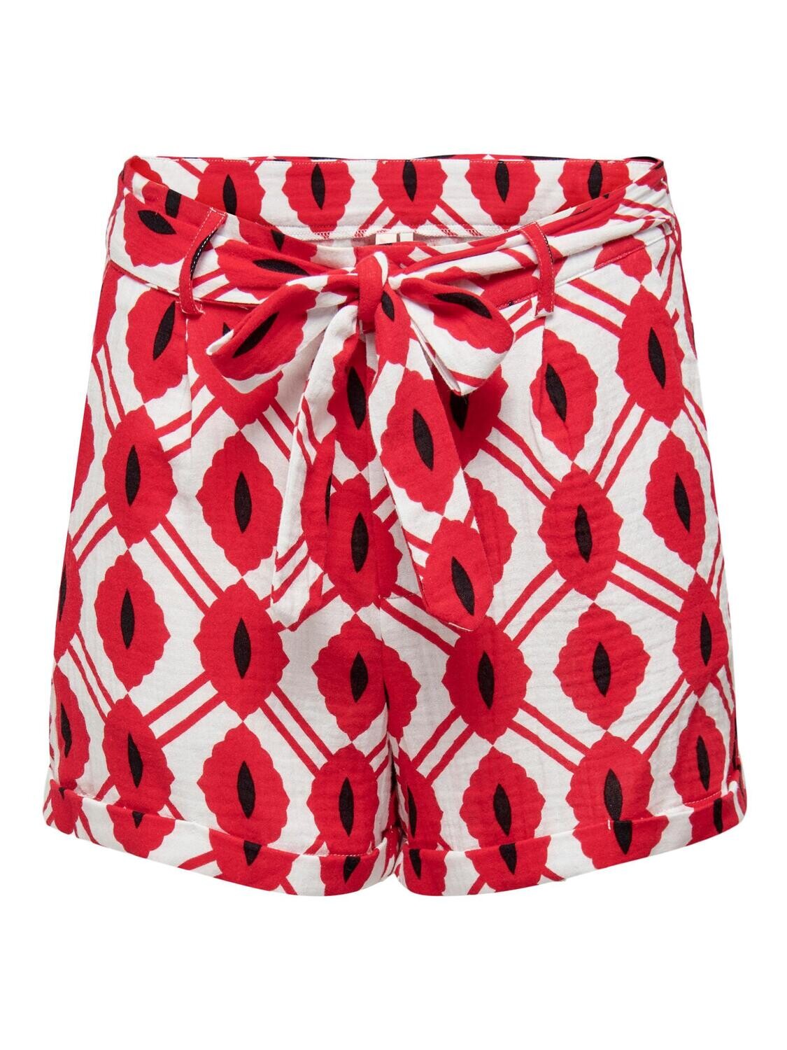 ONLTHYRA AOP PAPERBAG SHORTS WVN CS Black-CHINCILLA N CLOUD DANCER