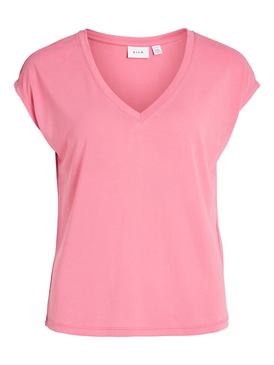 VIMODALA V-NECK S/S TOP/SU - NOOS Fandango Pink