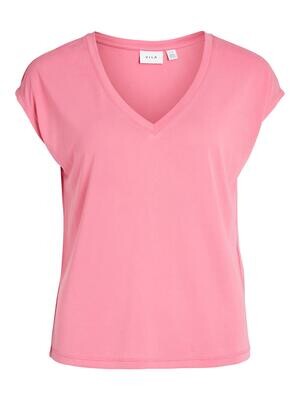 VIMODALA V-NECK S/S TOP/SU - NOOS Fandango Pink