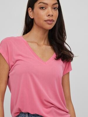 VIMODALA V-NECK S/S TOP/SU - NOOS Fandango Pink
