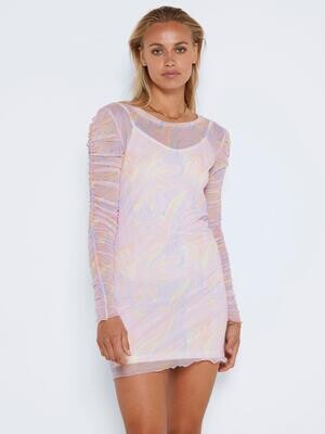NMJUDITH L/S DETAIL SLEEVE DRESS VIP Marys Rose-PASTEL SWIRL PRT