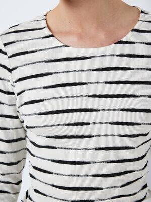 NMMALINA L/S STRIPE TOP JRS Snow White/BLACK/ WH