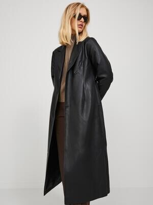 JXBINE FAUX LEATHER LONG COAT Black