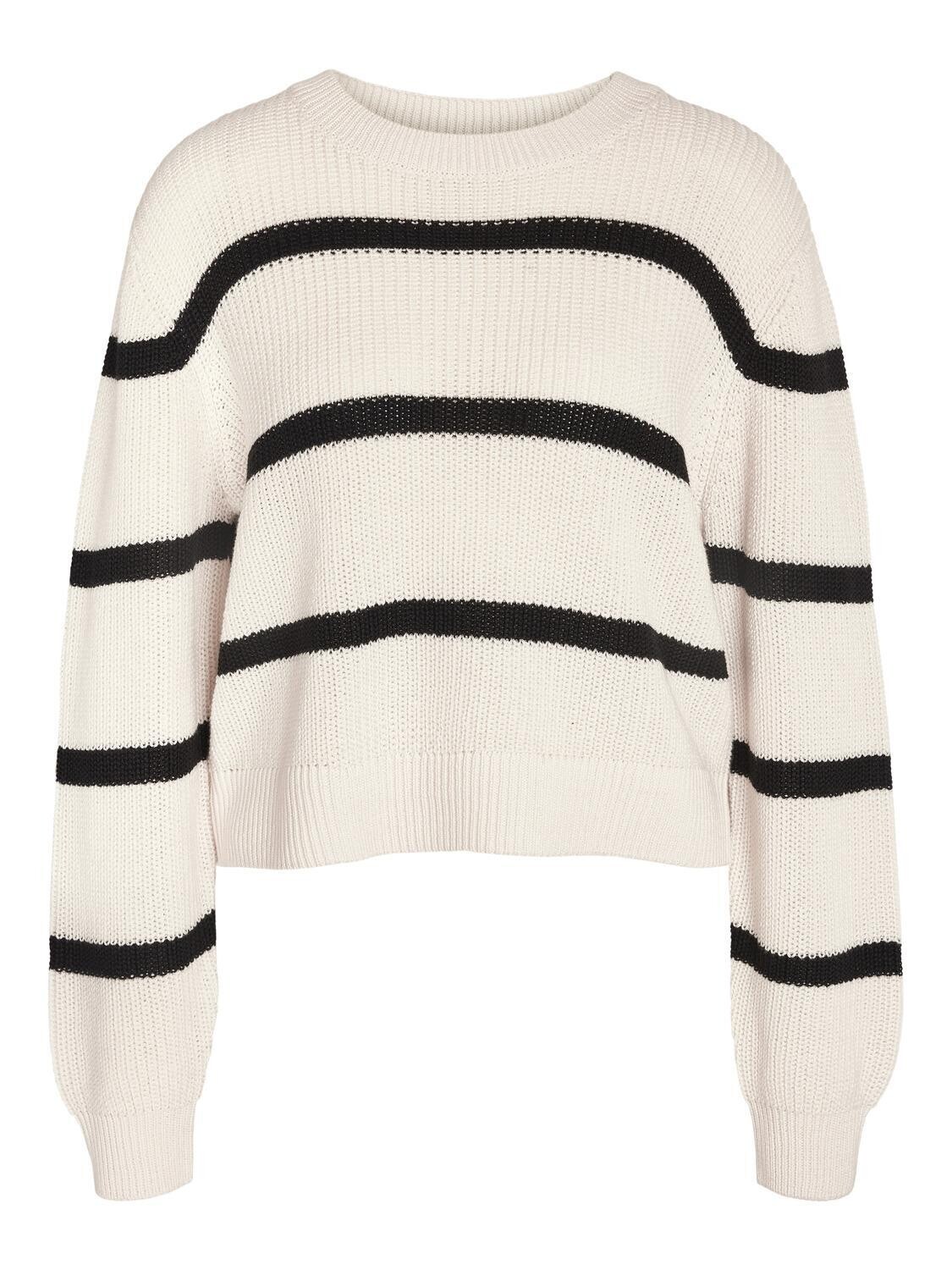 NMMAYSA L/S STRIPE O-NECK KNIT Eggnog-BLACK