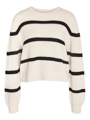 NMMAYSA L/S STRIPE O-NECK KNIT Eggnog-BLACK