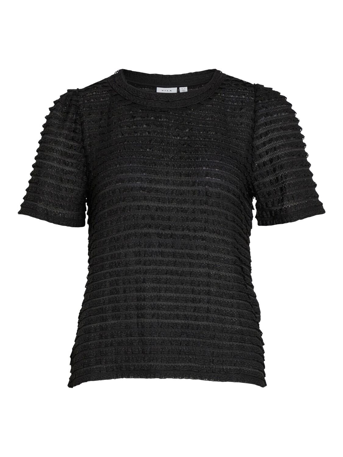 VILOGAN OPEN O-NECK S/S TOP/SU Black