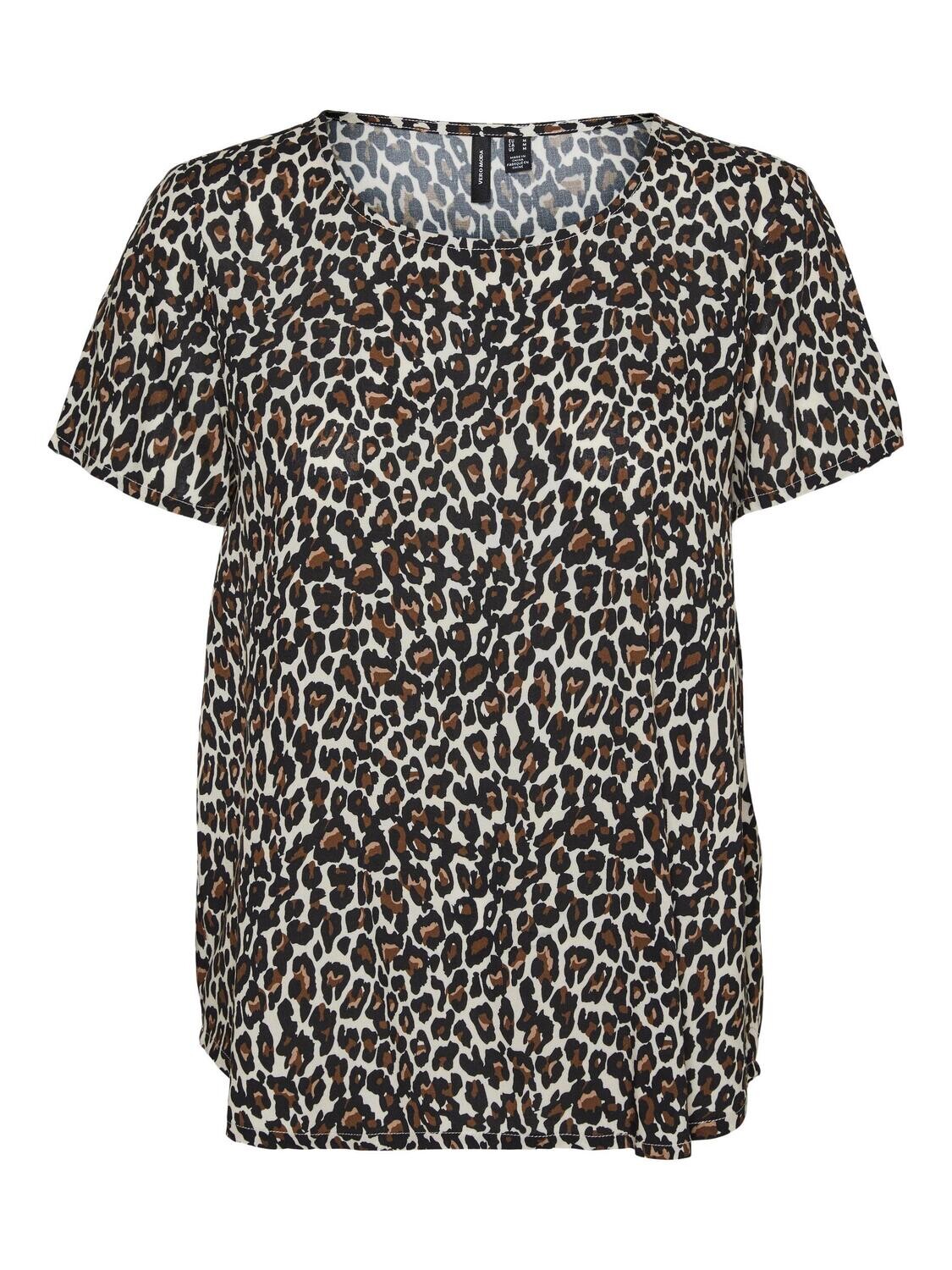 VMEASY JOY S/S TOP WVN GA Oatmeal-Linea leo