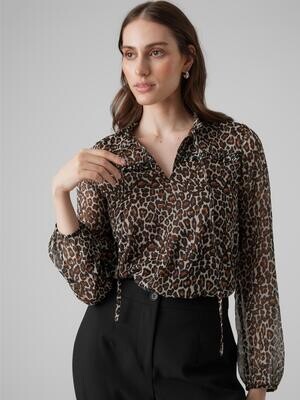 VMMILLA LS TOP WVN GA NOOS Oatmeal/Linea leo