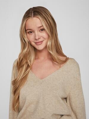 VIRIL REV V-NECK L/S KNIT TOP - NOOS Natural Melange