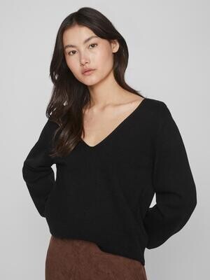 VIRIL REV V-NECK L/S KNIT TOP - NOOS Black