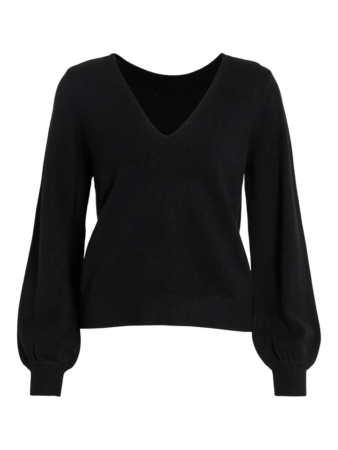 VIRIL REV V-NECK L/S KNIT TOP - NOOS Black