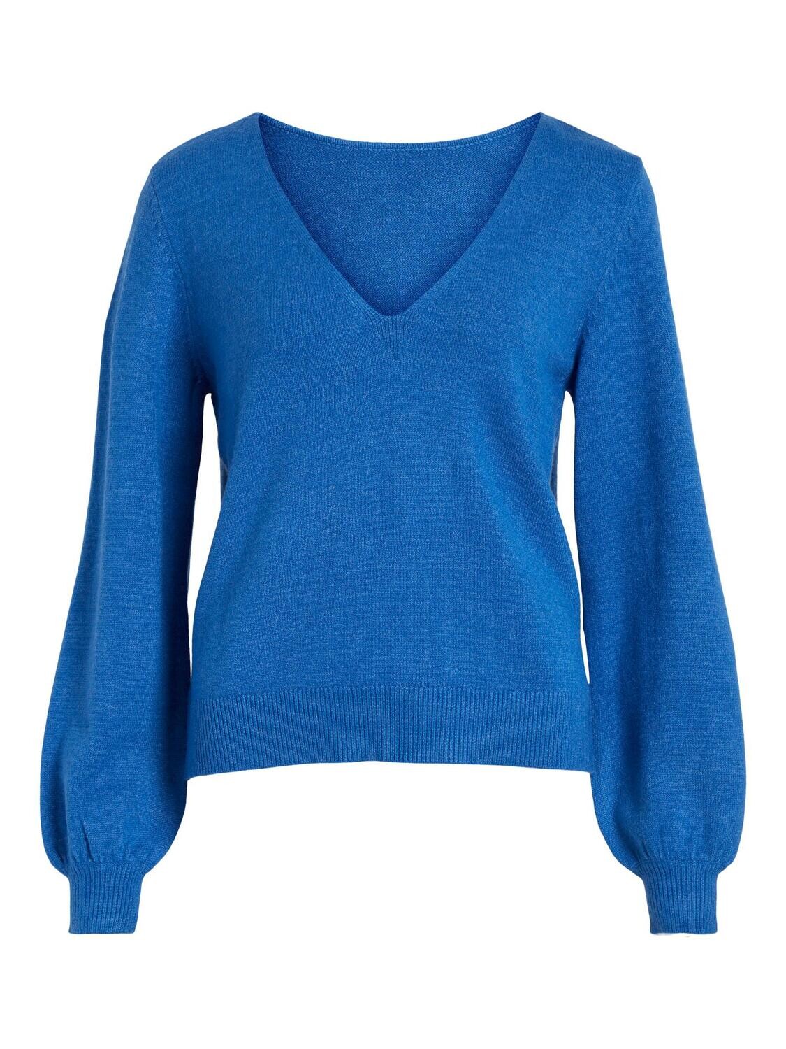 VIRIL REV V-NECK L/S KNIT TOP - NOOS Lapis Blue/DARK MELA