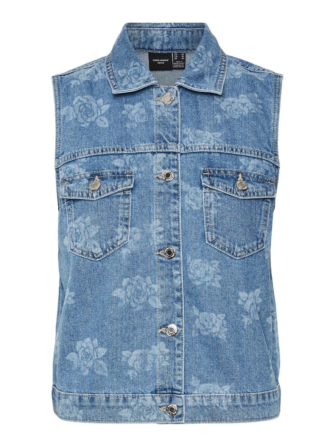 VMLACE SL AOP DENIM WAISTCOAT Medium Blue Denim-FLOWER