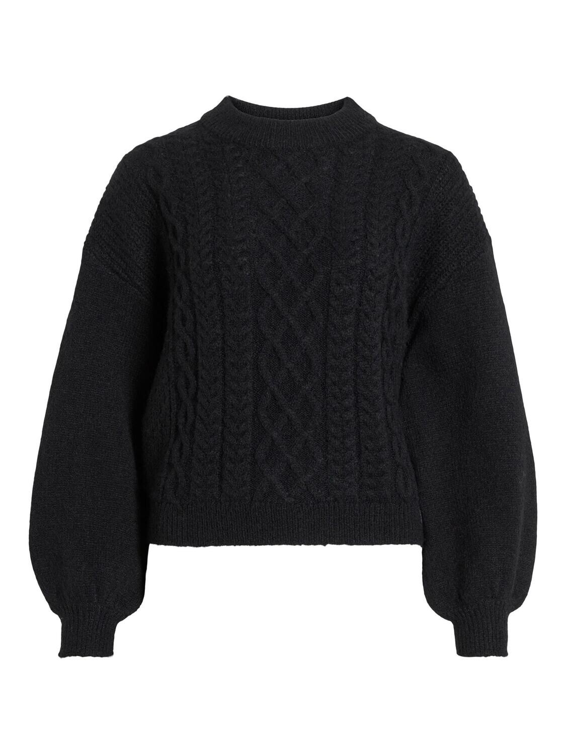 VICHINTI O-NECK CABLE KNIT TOP-NOOS Black