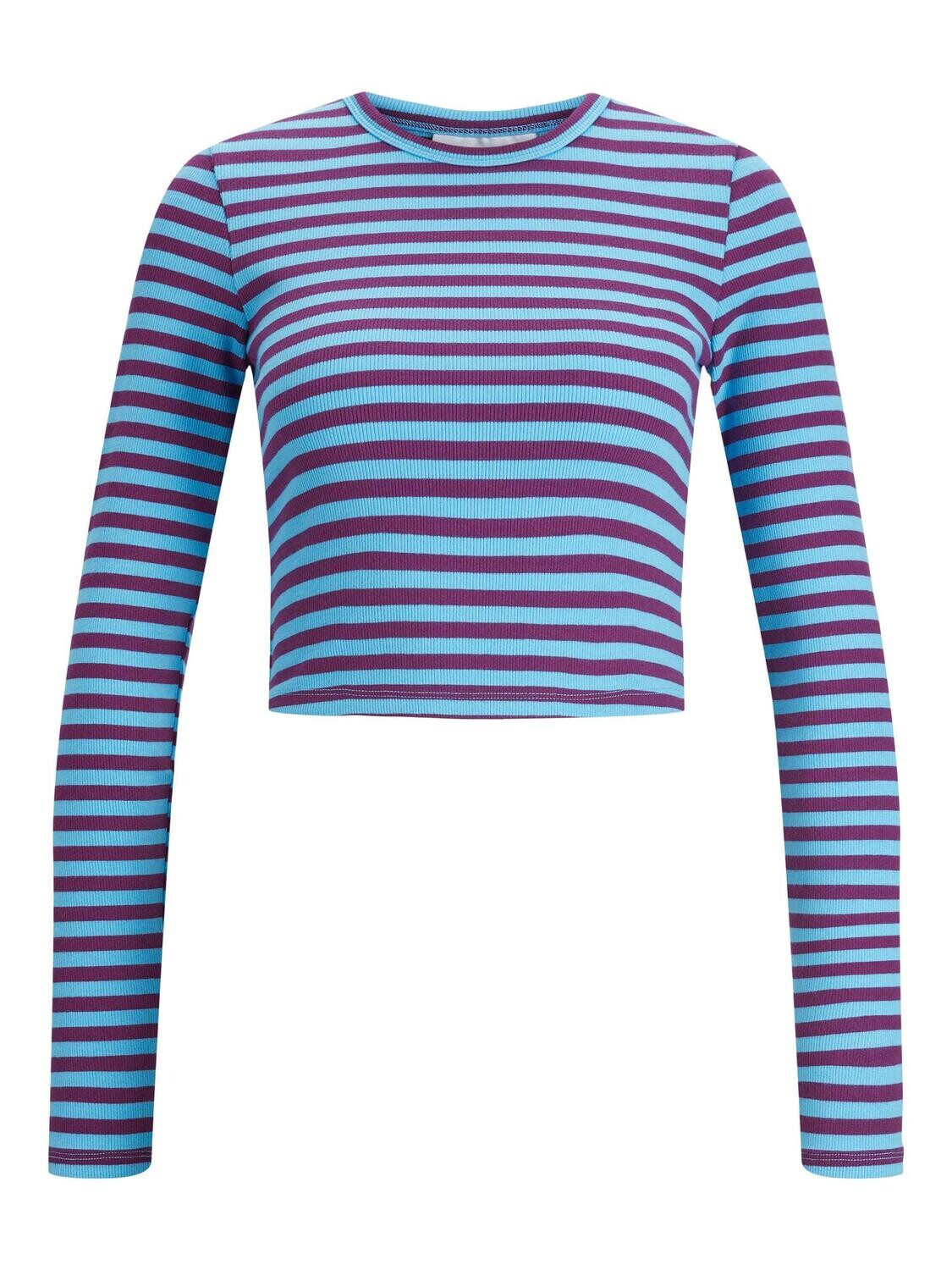 JXFELINE STR LS STRIPE RIB TEE JRS Aquarius/DARK PURPLE