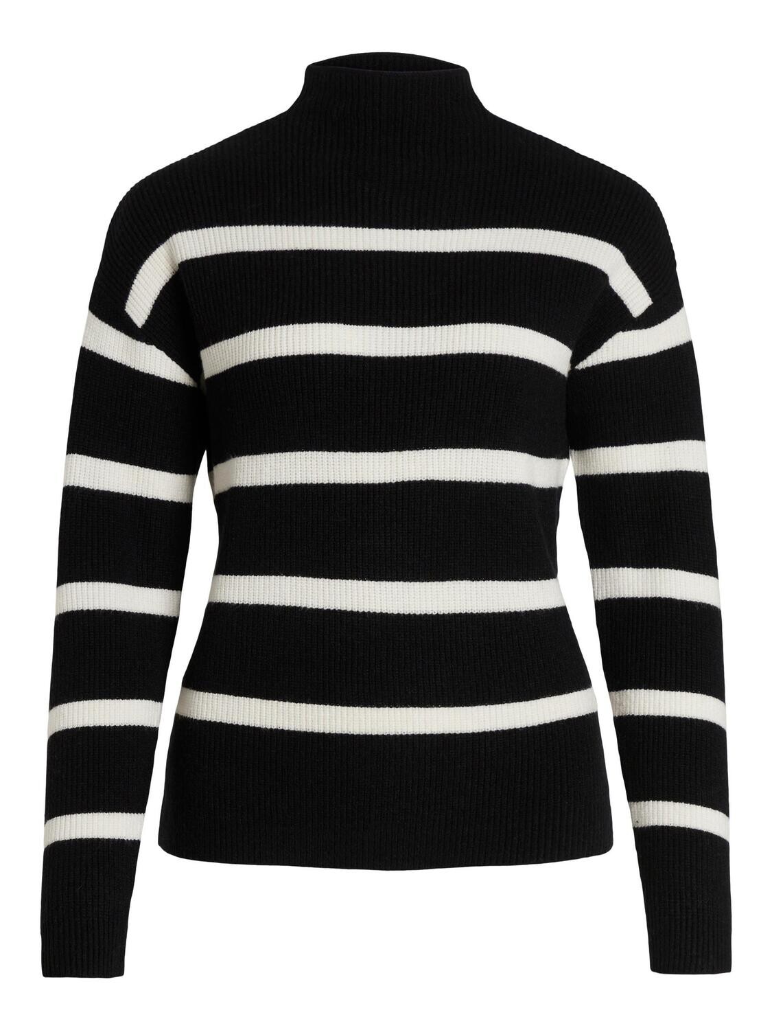 VIRIL MOCKNECK L/S KNIT RIB TOP 2- NOOS Black-WHITE ALYSSUM