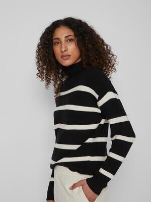 VIRIL MOCKNECK L/S KNIT RIB TOP 2- NOOS Black-WHITE ALYSSUM