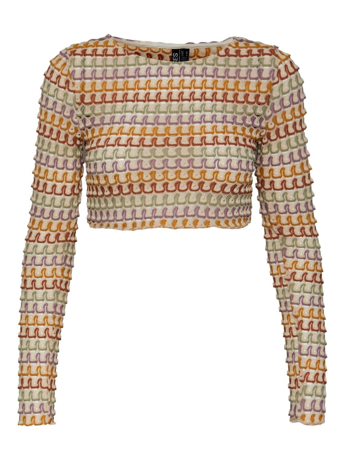 PCVIVI LS CROP TOP Bright White-MULTI COLOR