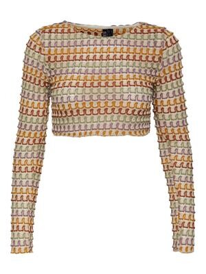 PCVIVI LS CROP TOP Bright White-MULTI COLOR