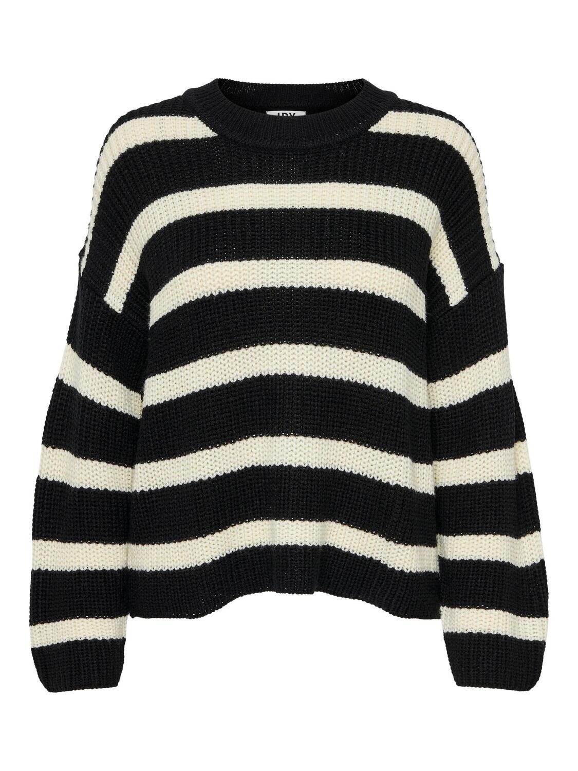 JDYJUSTY L/S STRIPE PULLOVER KNT NOOS Black-EGGNOG