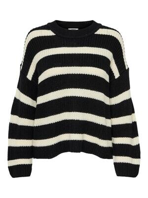 JDYJUSTY L/S STRIPE PULLOVER KNT NOOS Black-EGGNOG