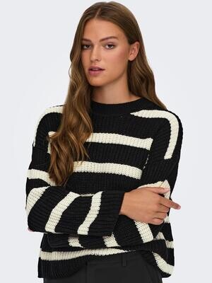 JDYJUSTY L/S STRIPE PULLOVER KNT NOOS Black-EGGNOG