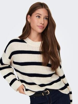 JDYJUSTY L/S STRIPE PULLOVER KNT NOOS Eggnog-BLACK