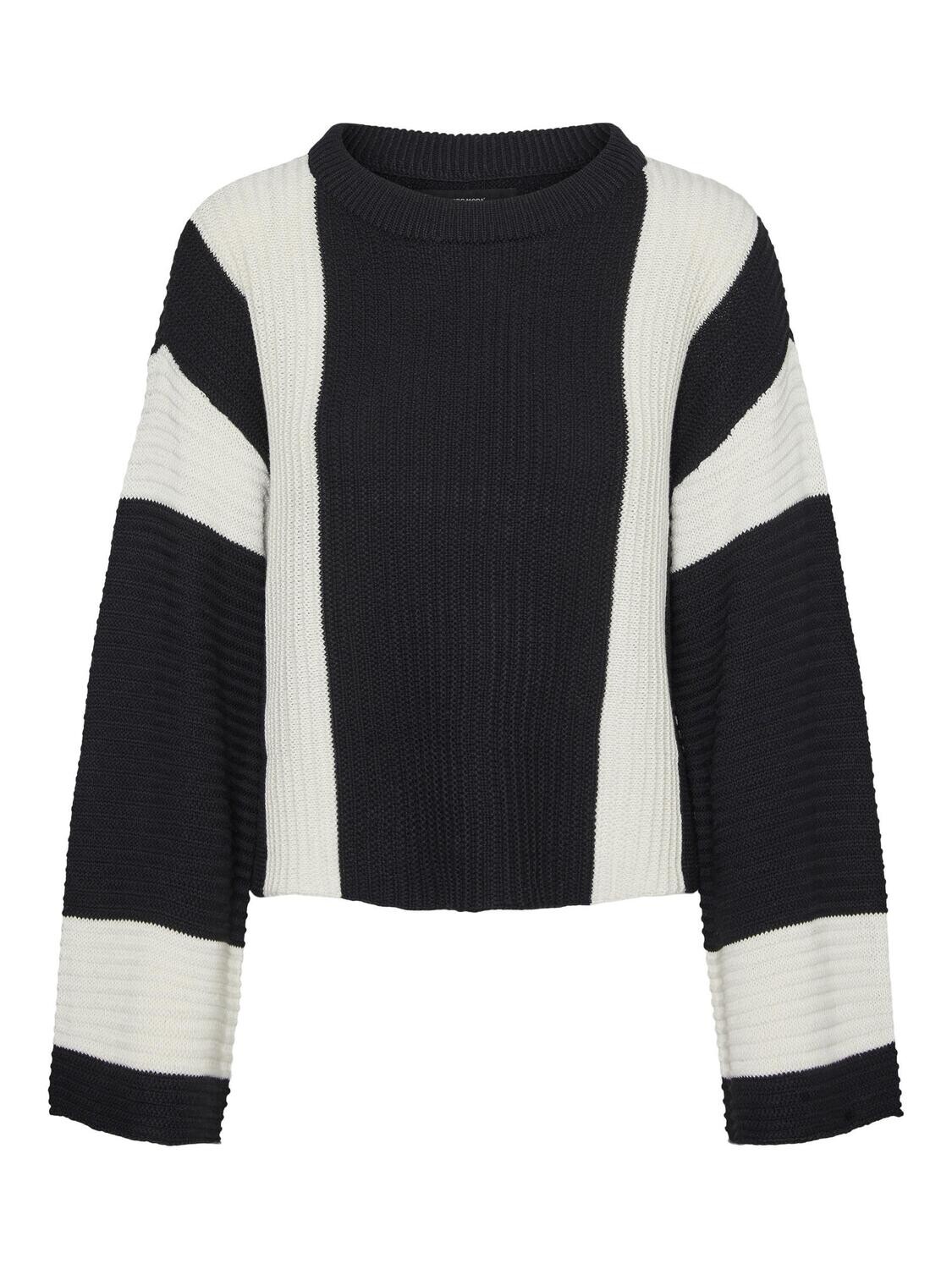 VMGIGI LS O-NECK PULLOVER LCS Black-W. VERTICAL BIRCH STRIPE
