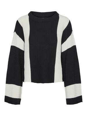 VMGIGI LS O-NECK PULLOVER LCS Black-W. VERTICAL BIRCH STRIPE