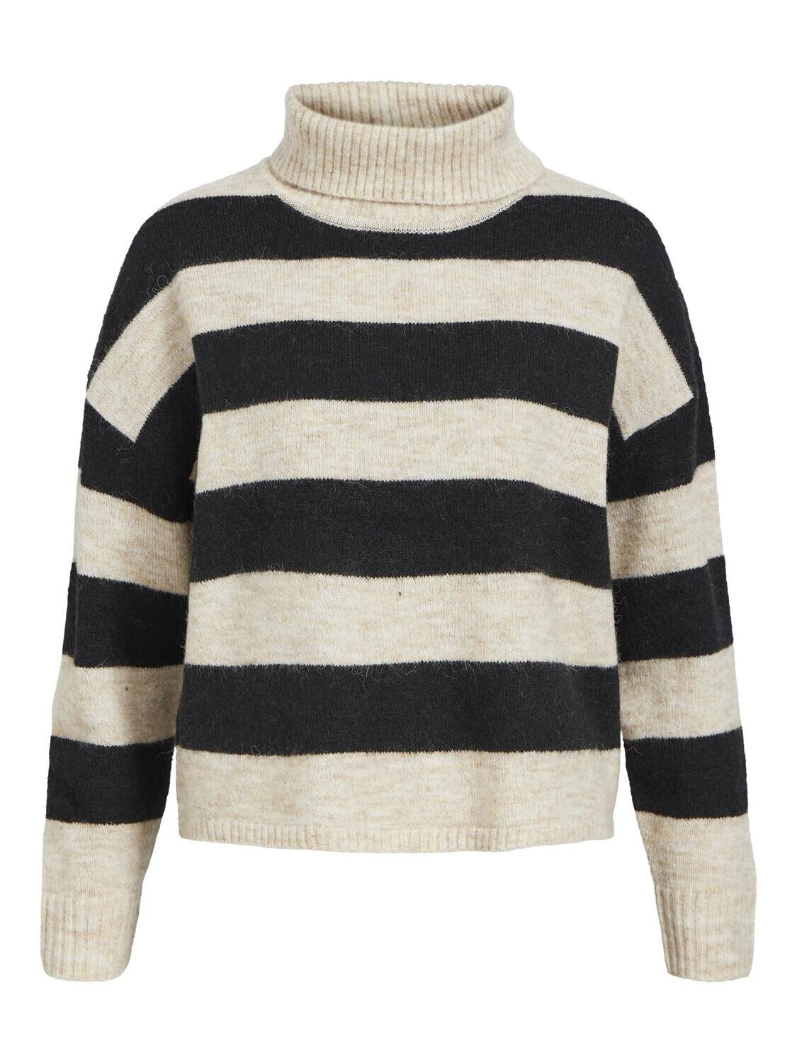 OBJMINNA L/S ROLLNECK KNIT PULLOVER NOOS Sandshell-BLACK
