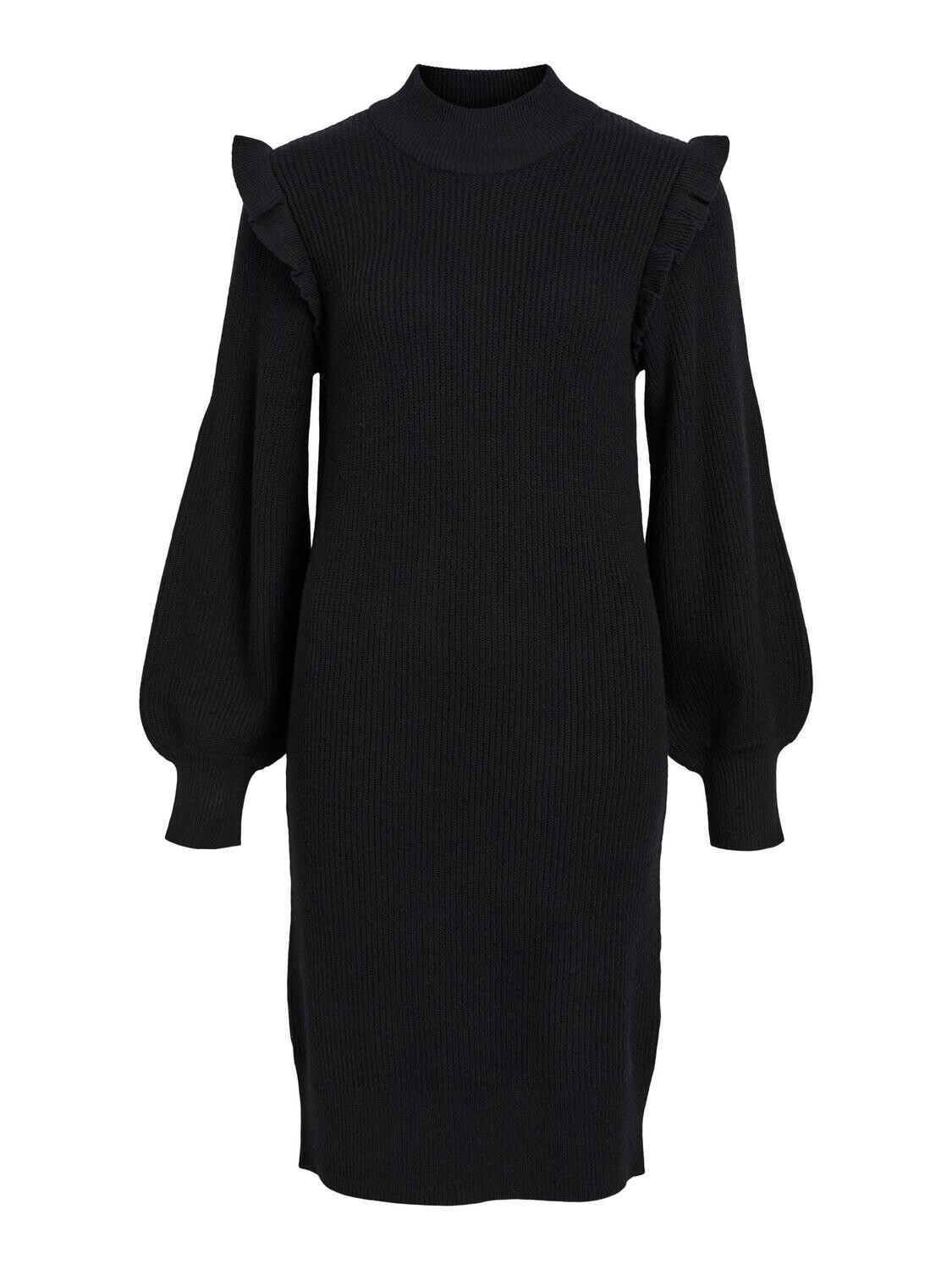 OBJMALENA L/S RUFFLE KNIT DRESS NOOS Black