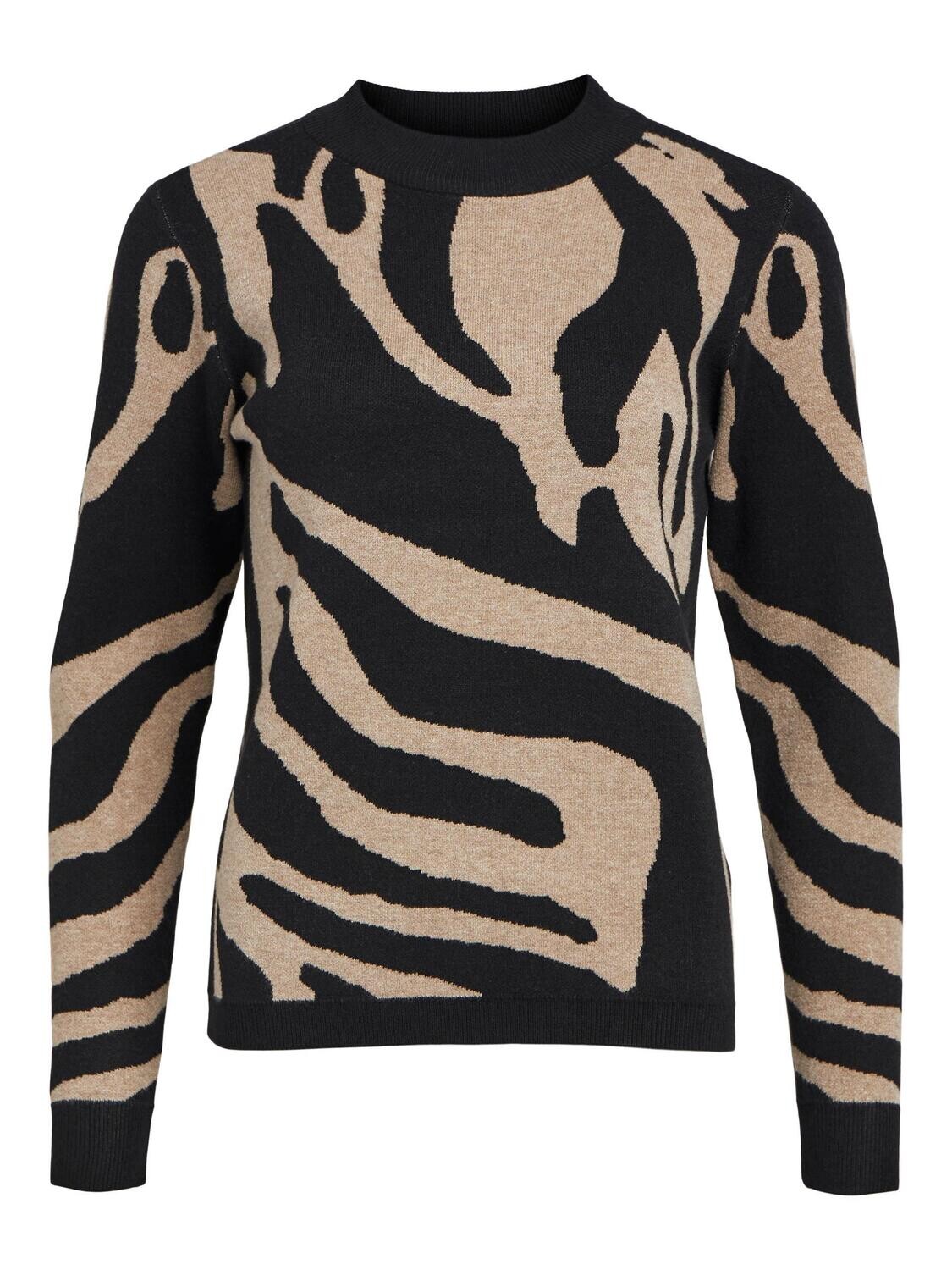 OBJRAY L/S KNIT PULLOVER AOP NOOS Black-FOSSIL BIG ANIMAL JAQUARD