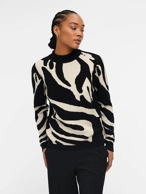 OBJRAY L/S KNIT PULLOVER AOP NOOS Black-SANDSHELL BIG ANIMAL AOP