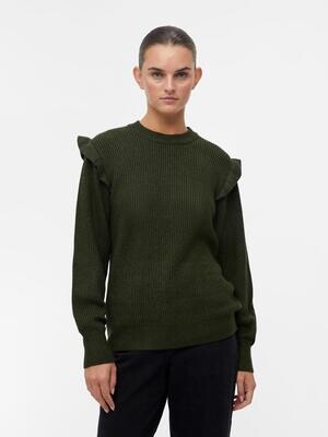 OBJMALENA L/S RUFFLE PULLOVER NOOS Duffel Bag/MELANGE