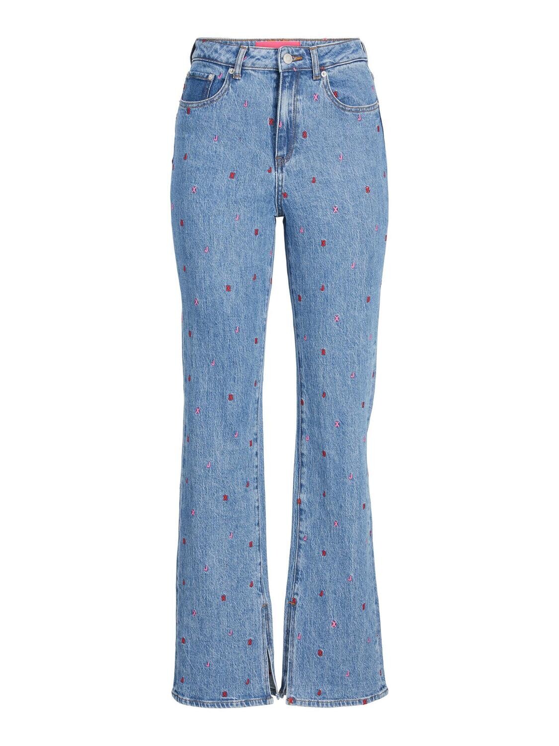 JXCIARA SLIM LONG EMB SLIT HW JEANS DNM Light Blue Denim-EMBROIDERY