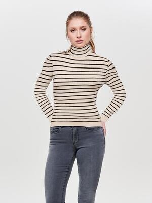 ONLKAROL L/S ROLLNECK PULLOVER KNT NOOS Whitecap Gray-Black Small Stripes