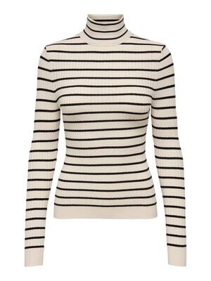 ONLKAROL L/S ROLLNECK PULLOVER KNT NOOS Whitecap Gray-Black Small Stripes