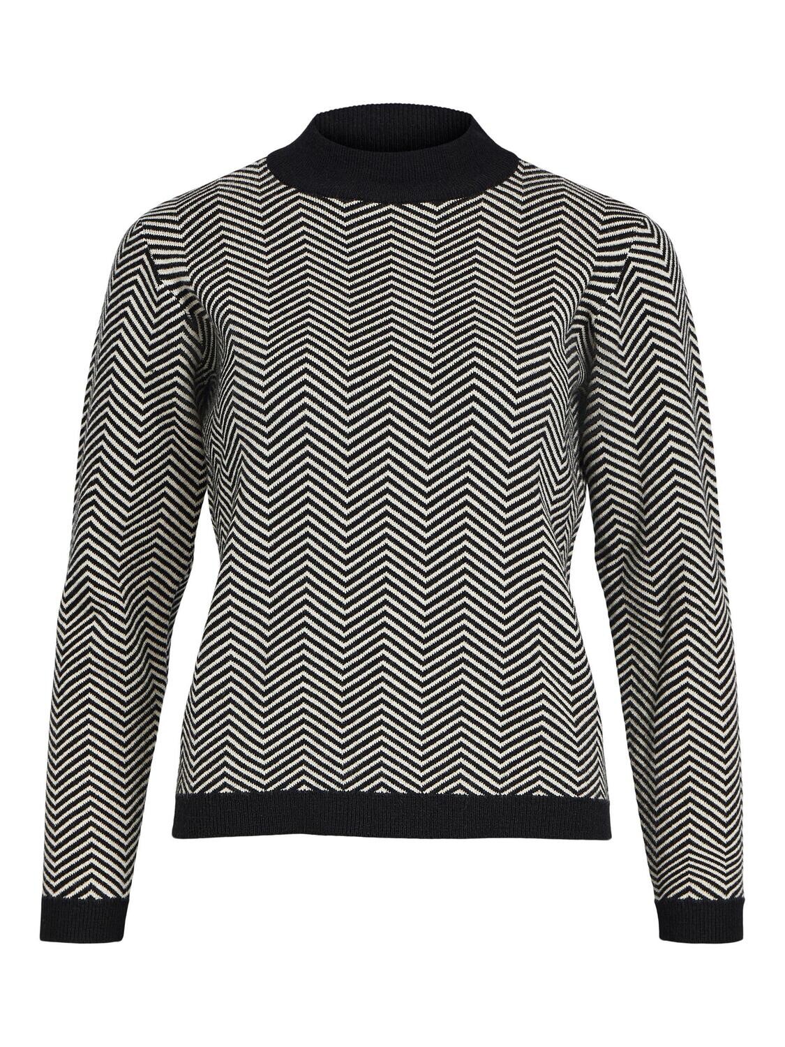 OBJRAY L/S KNIT PULLOVER AOP NOOS Black/SANDSHELL ZIG