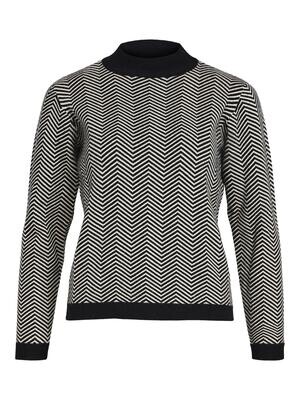 OBJRAY L/S KNIT PULLOVER AOP NOOS Black/SANDSHELL ZIG