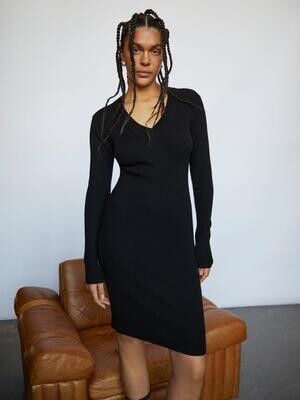 OBJFAE THESS L/S RIB KNIT DRESS NOOS Black