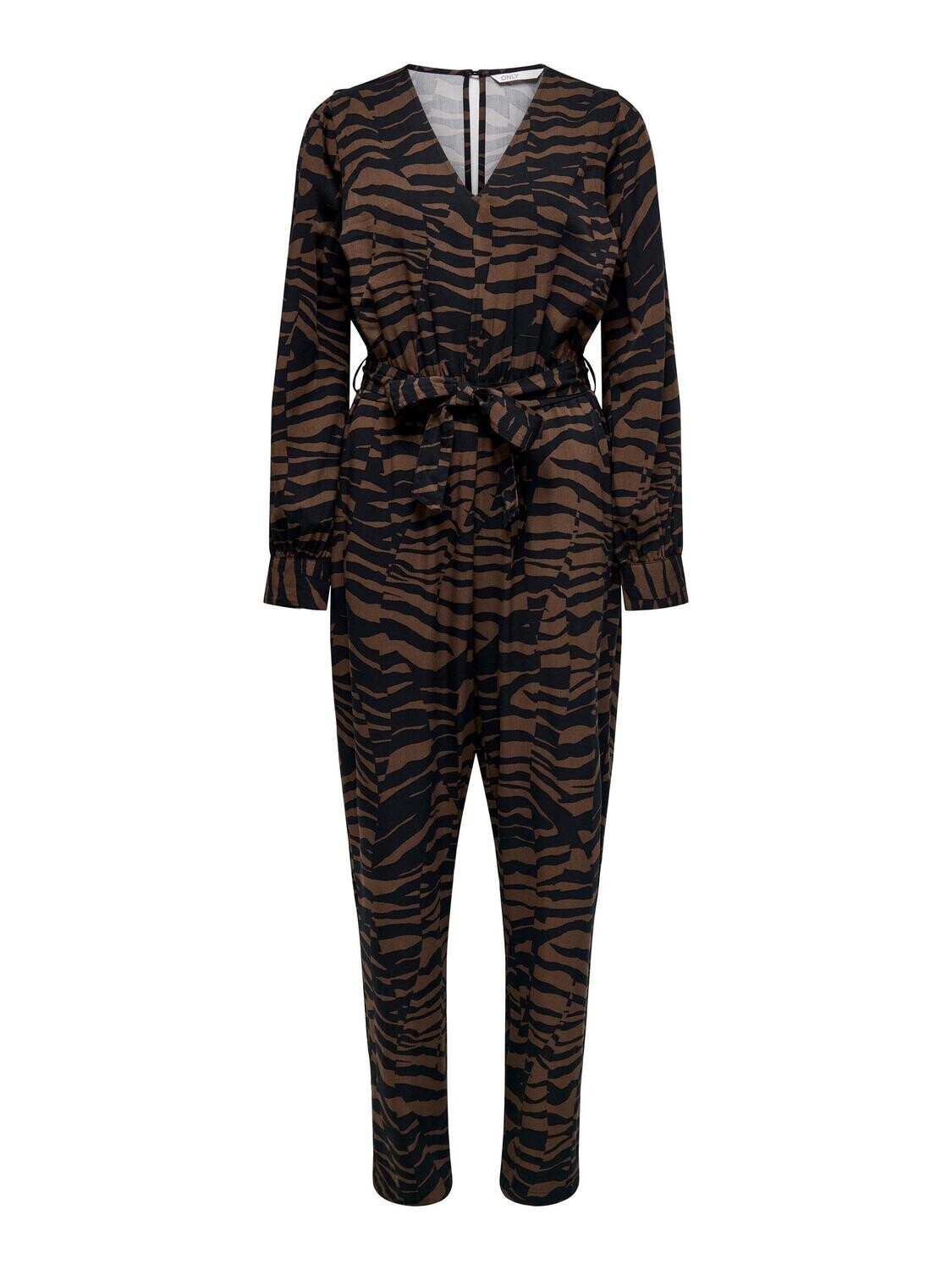 ONLBREE L/S V-NECK JUMPSUIT PTM Chestnut-Graphic animal