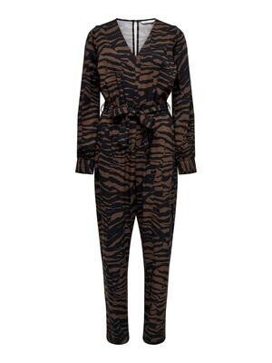 ONLBREE L/S V-NECK JUMPSUIT PTM Chestnut-Graphic animal
