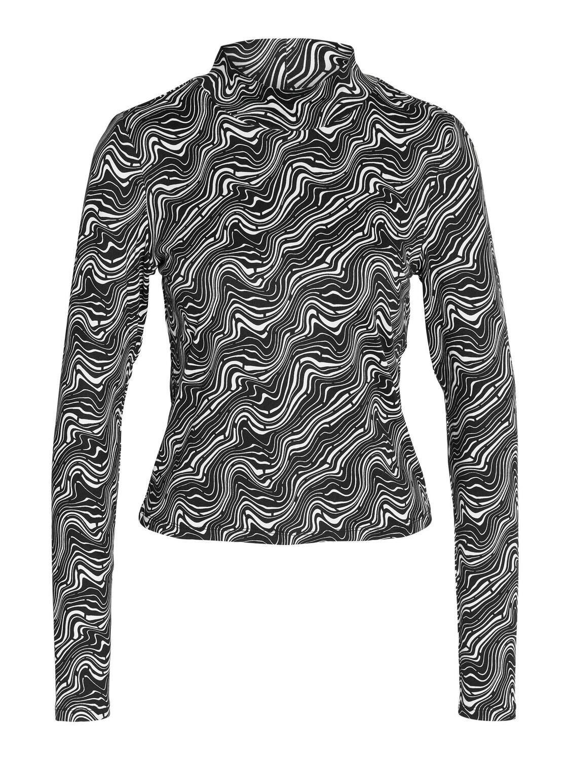 NMDESTINY L/S TURTLENECK TOP Black White-GRAPHIC SWIRL