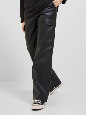 JXKENYA FAUX LEATHER CARGO PANTS Black