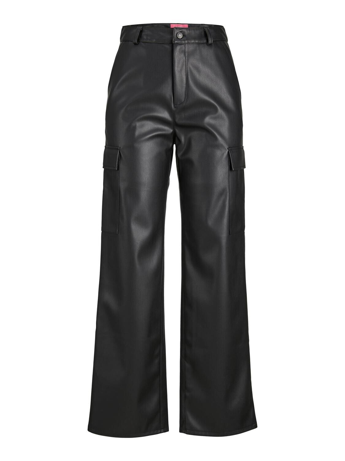 JXKENYA FAUX LEATHER CARGO PANTS Black